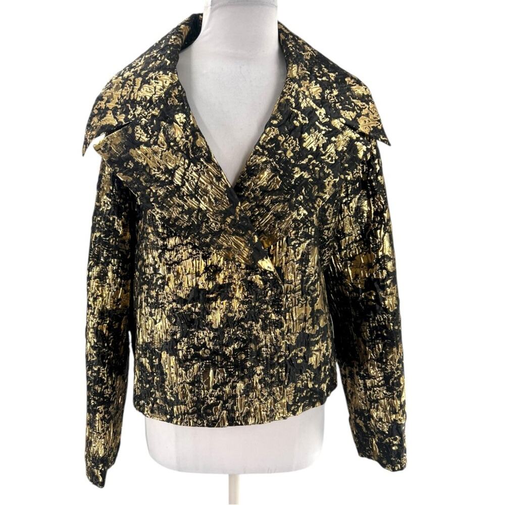 NWT Eloquii brocade‎ black gold moto jacket sz 16